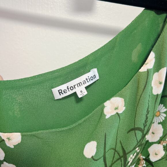 Reformation Green Evelyn Asymmetrical One Shoulder Maxi Dress in Lomita - Picture 5 of 6